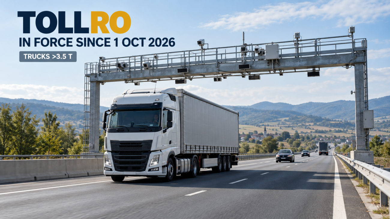 Kamion na rumunskom auto-putu ispod elektronskog sistema kontrole putarine TollRo, koji se primenjuje od 1. oktobra 2026.